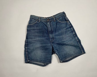 29" | 30" vintage des années 1960 - 1970's Wrangler Misses Short en jean sanforisé taille haute patiné Jean moustachu fabriqué aux États-Unis M