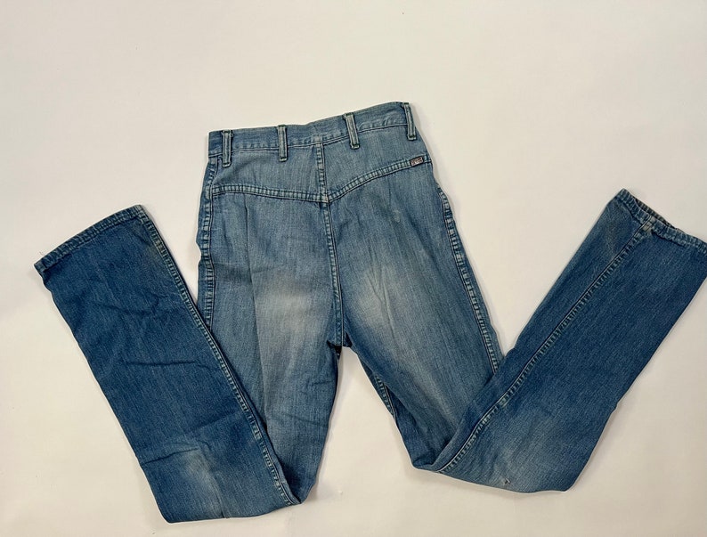27 x 34 Vintage 1970's Distressed & Faded Cheap Jeans Denim Wide Leg Pants image 8