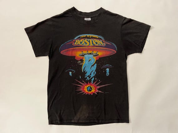 Vintage 1987 Boston US Tour UFO Paper Thin off Black T Shirt S/M