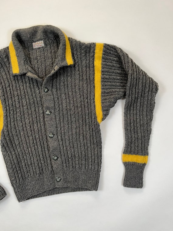 Vintage Handmade Collared Cardigan Yellow & Gray … - image 5