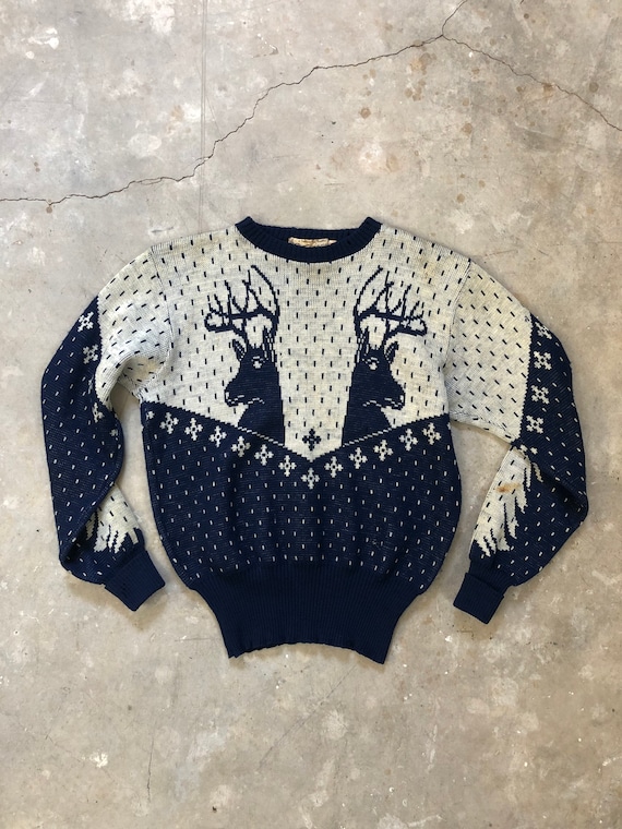 Vintage 1940s Catalina Reindeer Wool Knit Sweater