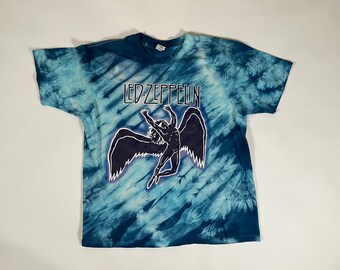 True Vintage 1984 LED ZEPPELIN Myth Gem Blue Tie Dye Cotton T Shirt made in usa L/XL