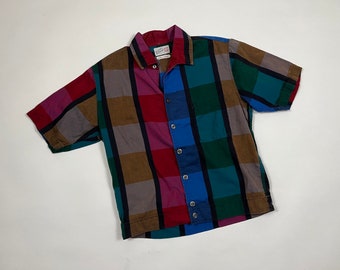 Wilshire Boy's Shop des années 1950 Color Block Bullock's Shop Loop Collar Cropped Rockabilly Shirt XS