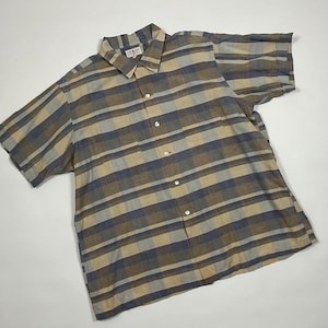 Vintage 1950&#39;s Academy Award Sportswear Loop Collar Striped Plaid Rockabilly Shirt XL
