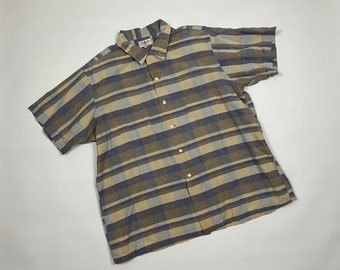Vintage 1950's Academy Award Sportswear Loop Collar Striped Plaid Rockabilly Shirt XL