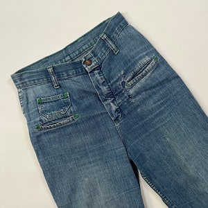 27 x 34 Vintage 1970's Distressed & Faded Cheap Jeans Denim Wide Leg Pants image 3