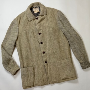 Vintage 1940&#39;s | 1950&#39;s Art Schachtel&#39;s Men Shop Oatmeal Wool Knit Sweater Coat Rockabilly Tropicoat Sportswear Jacket M-40