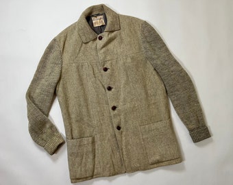 Vintage 1940's | 1950's Art Schachtel's Men Shop Oatmeal Wool Knit Sweater Coat Rockabilly Tropicoat Sportswear Jacket M-40