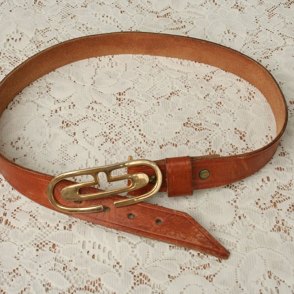 Vintage 70s Leather Boho Belt 30