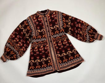 Vintage 1960's Miss JoAnn of California Folk Knit w/ HUGE Sleeves Wool Sweater Coat