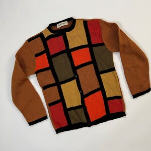 Maglione lavorato a maglia cardigan color senape Mod vintage anni &#39;60 Jack Winter Squares S