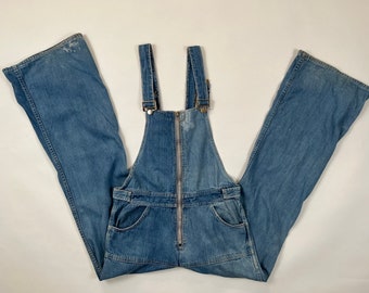 Vintage 1970's Hang Ten Zipper Sanforized Denim Overalls w/ butterfly patch M