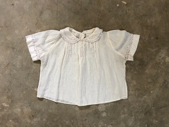 Antique 1930s Cotton Floral Collared Babydoll Crop