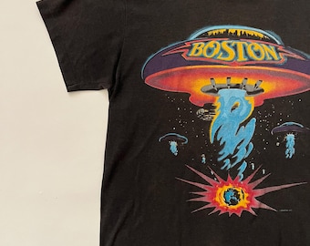 Vintage 1987 Boston US Tour UFO Paper Thin off Black T Shirt S/M
