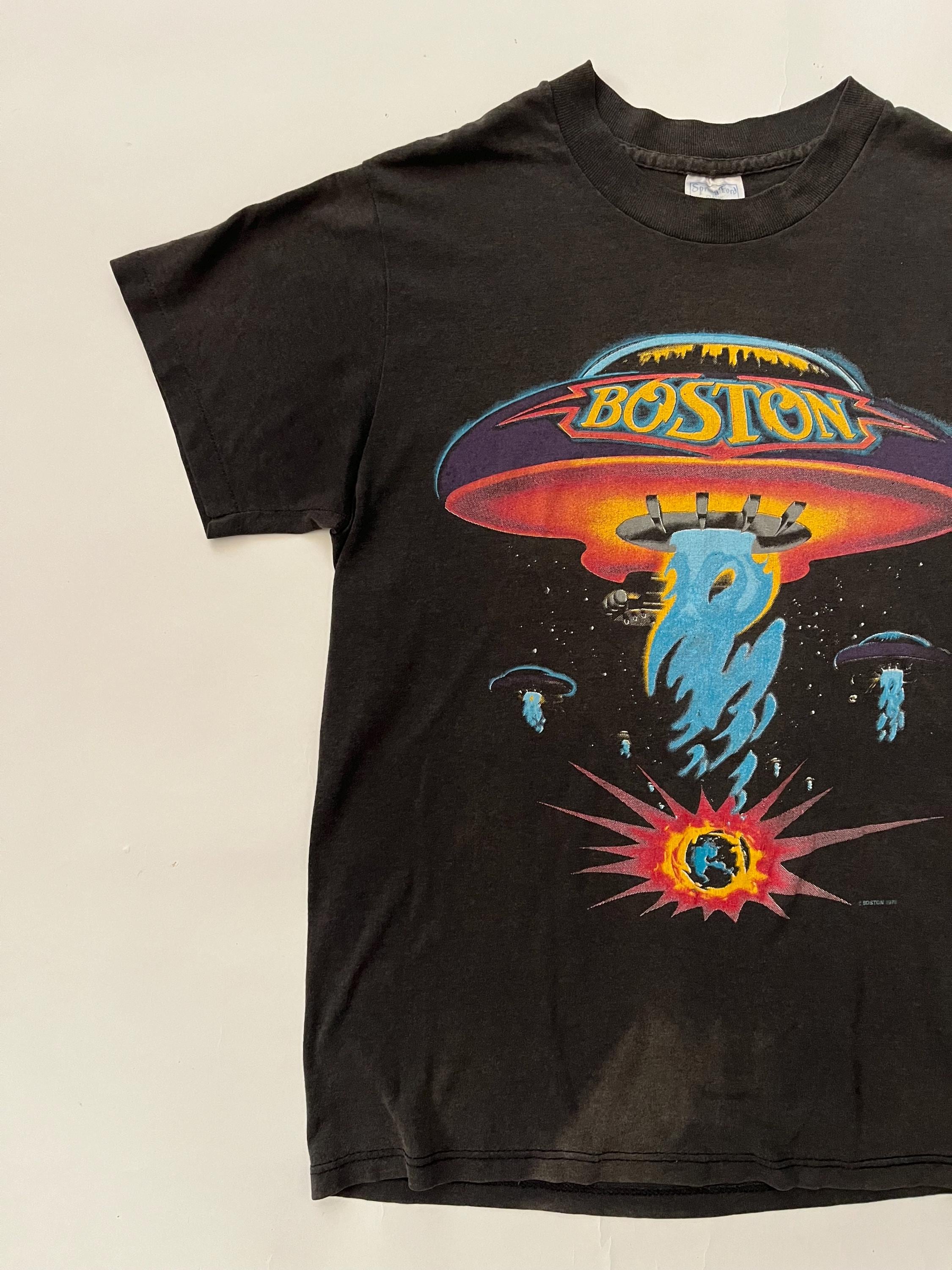 Vintage 1987 Boston US Tour UFO Paper Thin off Black T Shirt S/M