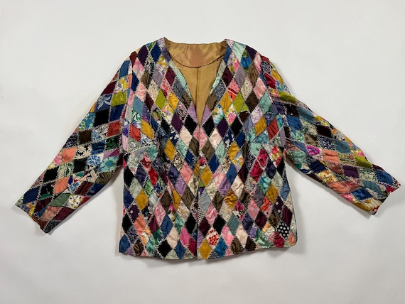 Vintage 1960's Patchwork Jacket Antique Crazy Qui… - image 2