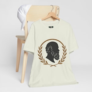 Camiseta básica da mitologia de Sócrates, camiseta do filósofo grego antigo, camiseta de malha unissex, camiseta com design filosófico, traje clássico de pensador