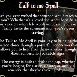 K&ouml;nnte beinhalten: Ein Schwarzwei&szlig;bild mit einem sich umarmenden Paar. Der Text lautet "Talk to me Spell". Der Text beschreibt einen Zauber, der dir helfen soll, dich mit jemandem zu verbinden, der distanziert ist oder Worte ungesprochen gelassen hat.