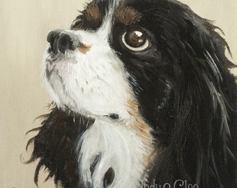 Cavalier King Charles Spaniel Art Print, Tri-Color Cavalier, Dog Art, Pet Portrait, Home Decor Wall Art, Dog Lover Gift, Indy, Indiana Jones