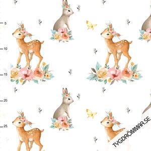 Spring Deer floral cotton jersey knit, Floral knit fabric, cute floral fabric, ready to ship cute knit! Spring knit fabrics, cute floral