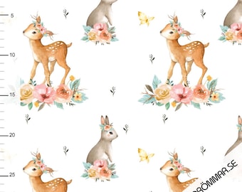 Spring Deer floral cotton jersey knit, Floral knit fabric, cute floral fabric, ready to ship cute knit! Spring knit fabrics, cute floral