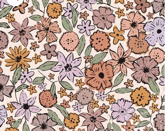 Bohemian vintage floral cotton jersey knit, FLoral knit fabric, cute floral fabric, ready to ship cute knit!
