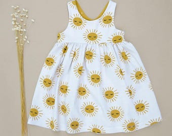 Aquí viene el sol, jersey de algodón orgánico europeo, tejido Sunshine, tejido de punto de sol de verano, atuendo de verano, material de jersey de punto,