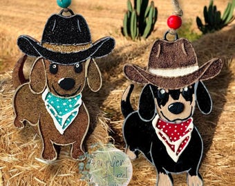 Cowboy Dachshund Freshie | Western Weenie Dog Aroma Bead Air Freshener