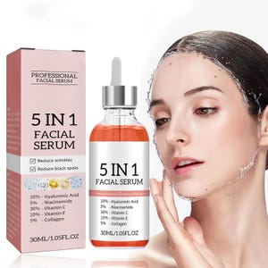 Sérum visage 5 en 1 à la vitamine C, acide hyaluronique, vitamine E, collagène, nicotinamide, éclaircissant, hydratant, pour un teint uniforme, 30 ml
