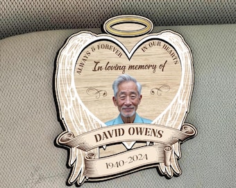 Personalized Guardian Angel Memorial Car Visor Clip, Custom Photo Wings Frame, In Loving Memory Gift, Loss Of Dad Keepsake