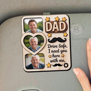 Custom Photo Dad Car Visor Clip, Father&#39;s Day Gift for Dad Grandpa, Drive Safe Sun Visor, Dad Picture Frame, Personalized Birthday Gift