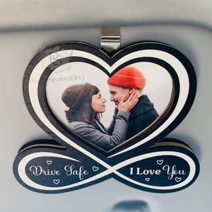 Aangepaste foto autoklep clip, magneet fotohouder, Drive Safe cadeau voor haar, Valentijnsdag jubileumcadeaus voor hem, auto-accessoires