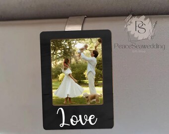 Personalized Photo Visor Clip - Drive Safe Wooden Picture Frame Gift for Him, Valentines Day