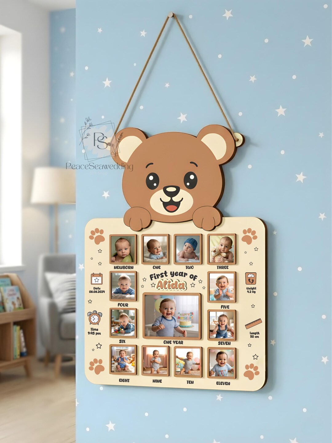 Custom Teddy Bear First Year Board, Baby Milestone 12 Month Photo ...
