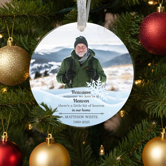 Baby Boy Memorial Feather Snowflakes Photo Custom Christmas Tree Decoration | UK