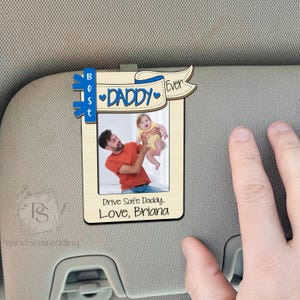 Custom Photo Car Visor Clip, Best Dad Ever Car Visor Clip, Drive Safe Daddy Photo Car Visor Clip Gift for Father&#39;s Day, Drive Safe Gift