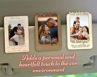 Personalized Photo Car Visor Clip, Engraved Wood Frame, Drive Safe Gift