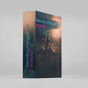 Op de afbeelding: Een boekomslag met een vrouw die viool speelt in een bloemenveld. De tekst op de omslag luidt "Beautiful string library KONTAKT".