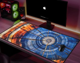 Colorful Tree Rings Desk Mat – Nature Inspired Office Decor