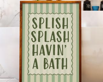 Splish Splash Havin a Bath Wall Art For Fun Kids Bathroom Print, Nursery Print, Wavy Stripe Decor