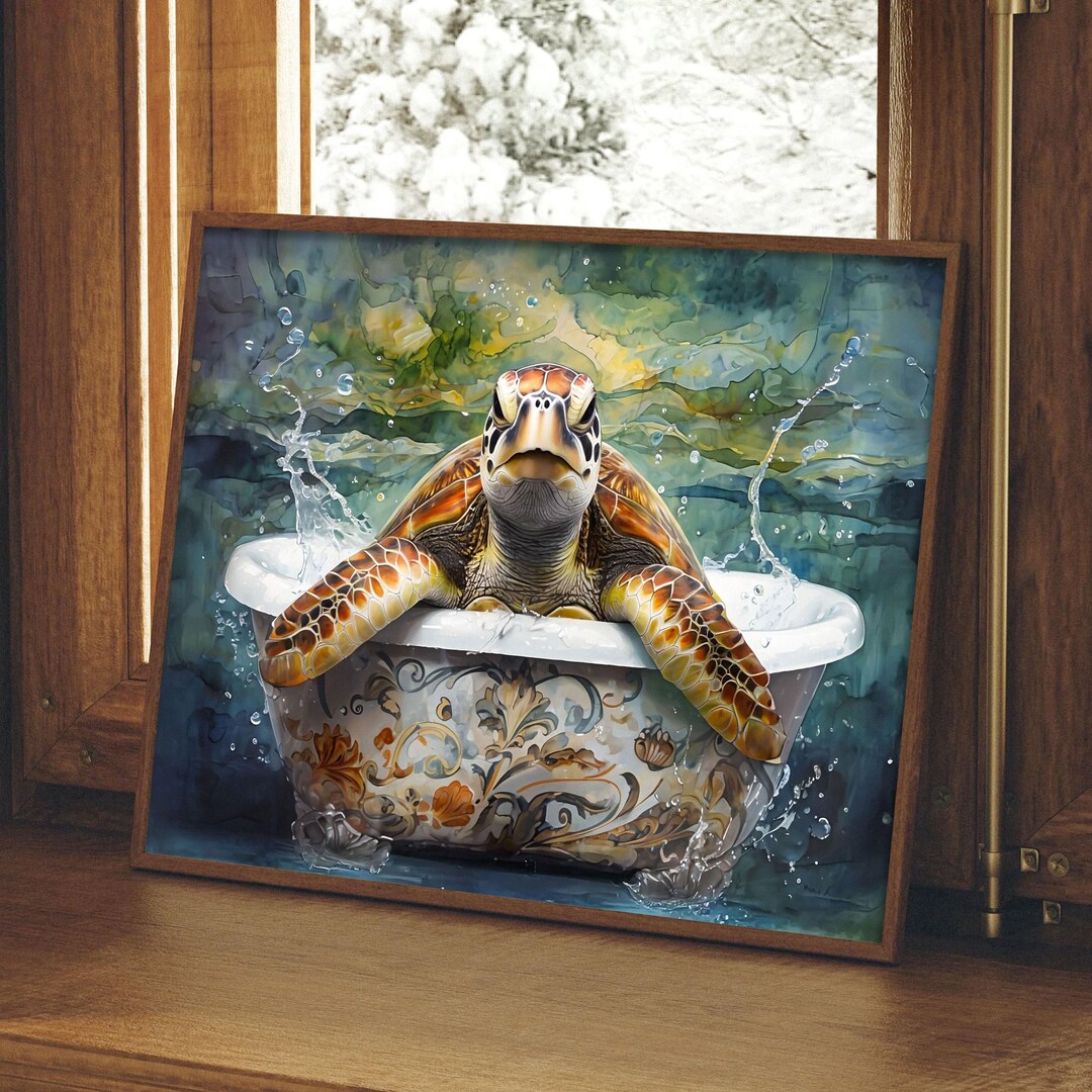 Sea Turtle Bathroom Wall Art – William Morris Inspired Ocean Decor ...
