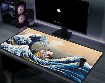 Japanese Great Wave Desk Mat,  Art Desk Mat, Ocean Mouse pad, The Great Wave Off Kanagawa Desk Mat in 4 Sizes, Japanese Desk Mat