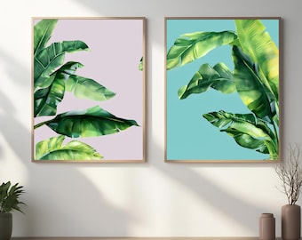 Tropical Banana Leaf Print Set – Beige Botanical Wall Art, A4
