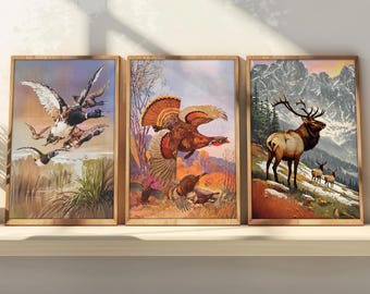 Retro Hunting Print Set of 3 – Vintage Cabin Wall Art Decor