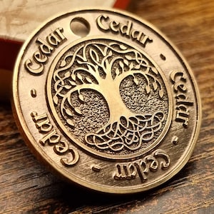 Tree of Life Thick Solid Polished Brass Personalized Pet ID Tag for Cats & Dogs Deep Engraved Yggdrasil Nature Norse Viking Pagan Collar tag
