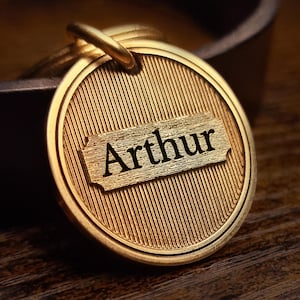 Geometric Stripe Personalized Pet Tag Deep Engraved Thick Solid Brass with Raised Name Plate ID Collar Name Tag for Cats & Dogs
