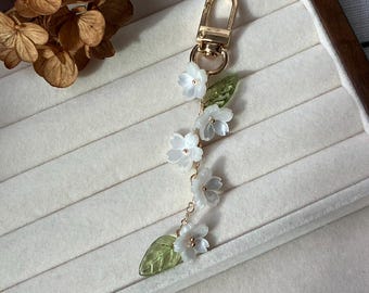 Cherry Blossom Flower Bag Charm, Romantic Sakura Acrylic Keychain, Birthday Gift for Her