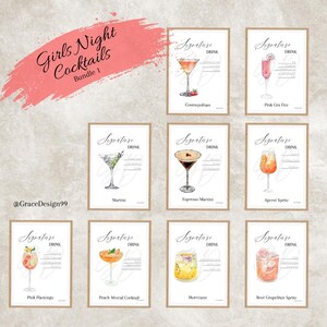 Ensemble de cocktails pour soirées entre filles 1 | Boissons exclusives | Carte du bar | Carte des cocktails | PDF imprimable | téléchargement instantané | PRODUIT FINI