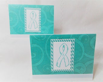 Teal cancer awareness card. Handmade greeting card.