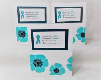 Cancer Awareness. Teal ribbon cards. Ovarian cancer Awareness Cards